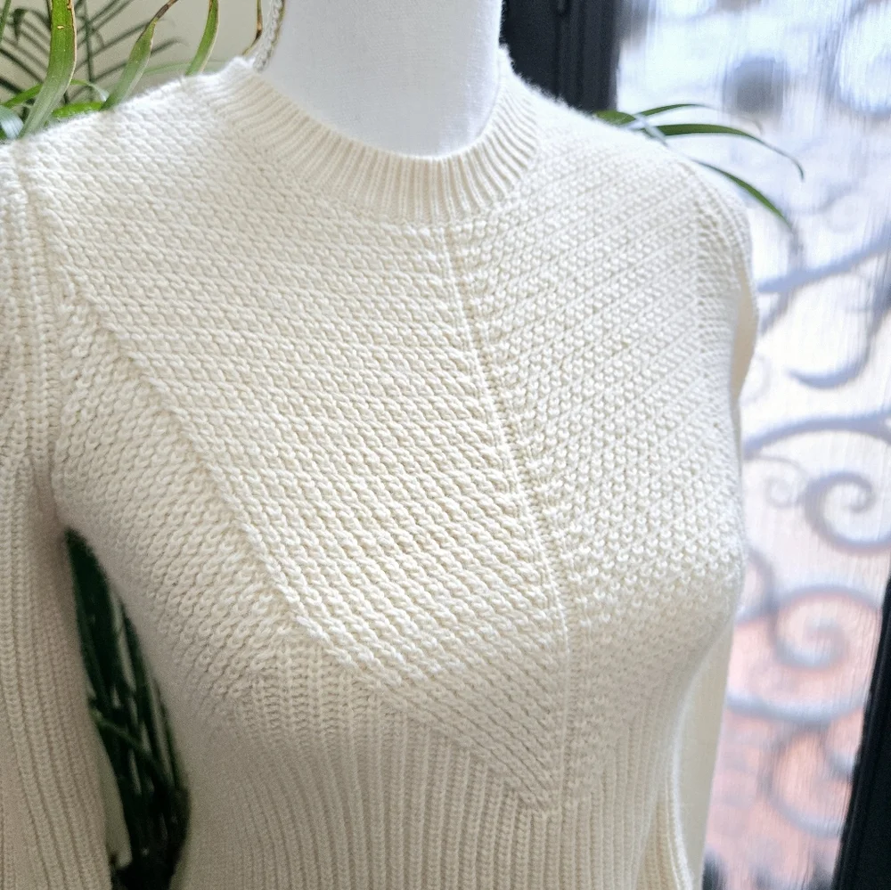 White - Cream Peplum Knit Crew Neck Sweater Ann Taylor NWOT - Picture 4 of 9